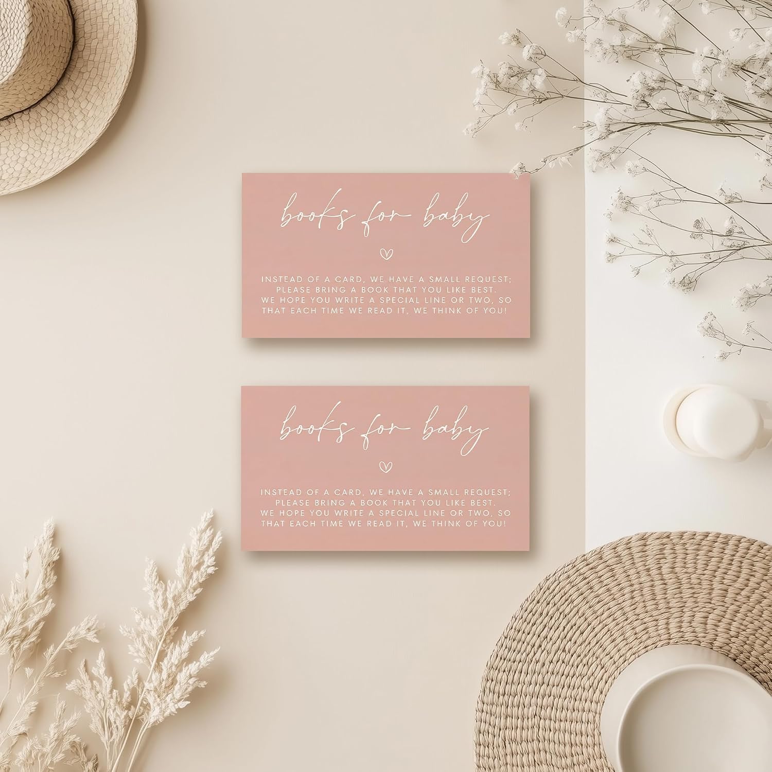 Books For Baby Cards, 3.5x2, Books For Baby Shower Request Cards - Bring a Book Instead of a Card Baby Shower (Pink)