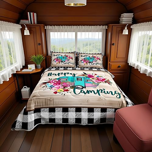 Miniatura 3 de Manfei - Juego de edredón para viajes en RV Happy Travelling de tamaño King, juego de cama para autocaravanas, aventuras en auto, 3 piezas para