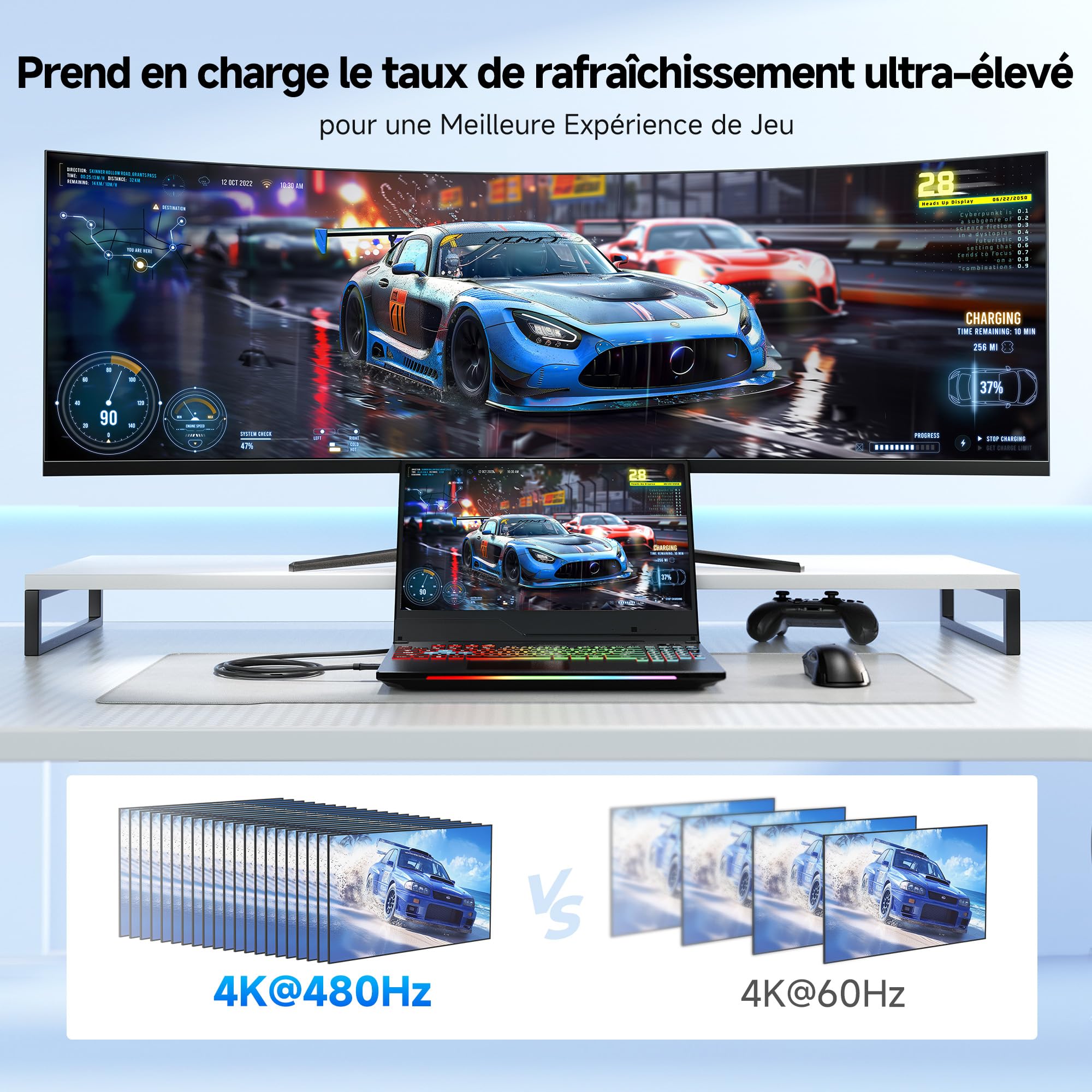 Cable Matters câble USB-C DisplayPort 2.1 bidirectionnel 1,8 m, DP40 (UHBR10) 40Gbps, 8K@120Hz 4K@480Hz, câble USB C vers DisplayPort, sans Power Delivery