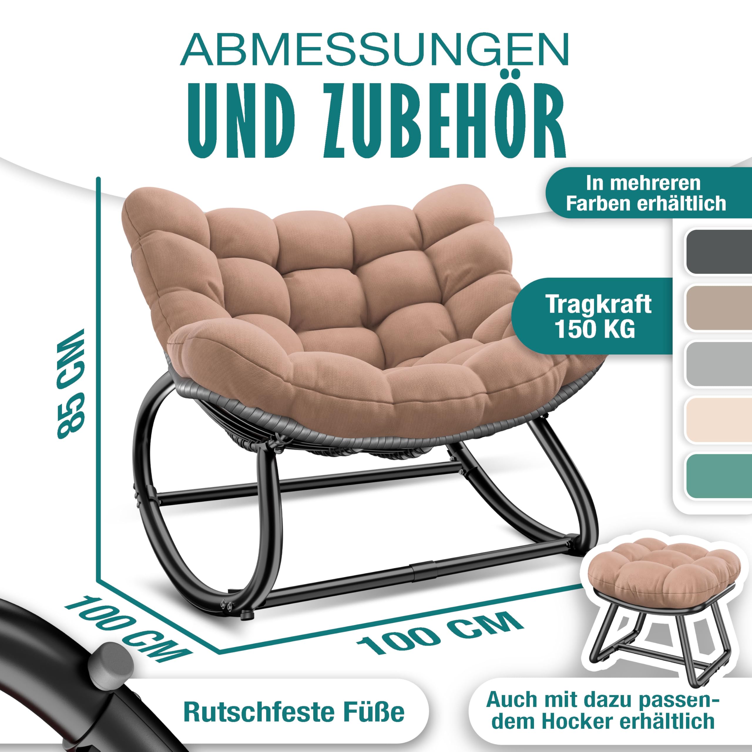 KESSER Mecedora ergonómica para interior y exterior, carga máxima de 120 kg, sillón relax con pies antideslizantes, resistente a la intemperie