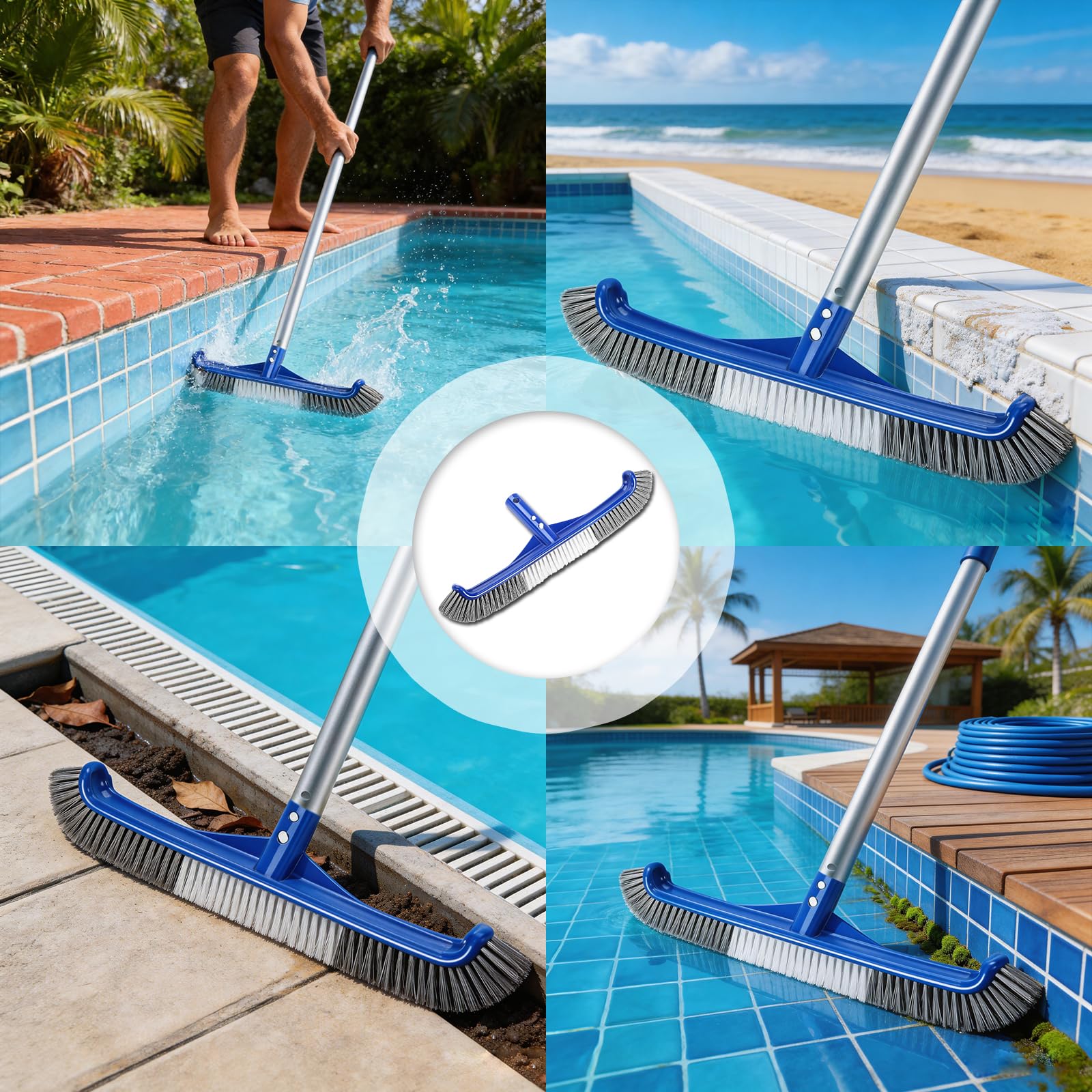 Brosse de nettoyage pour piscine 43 cm poils aluminium nylon doux film carrelage mur sol