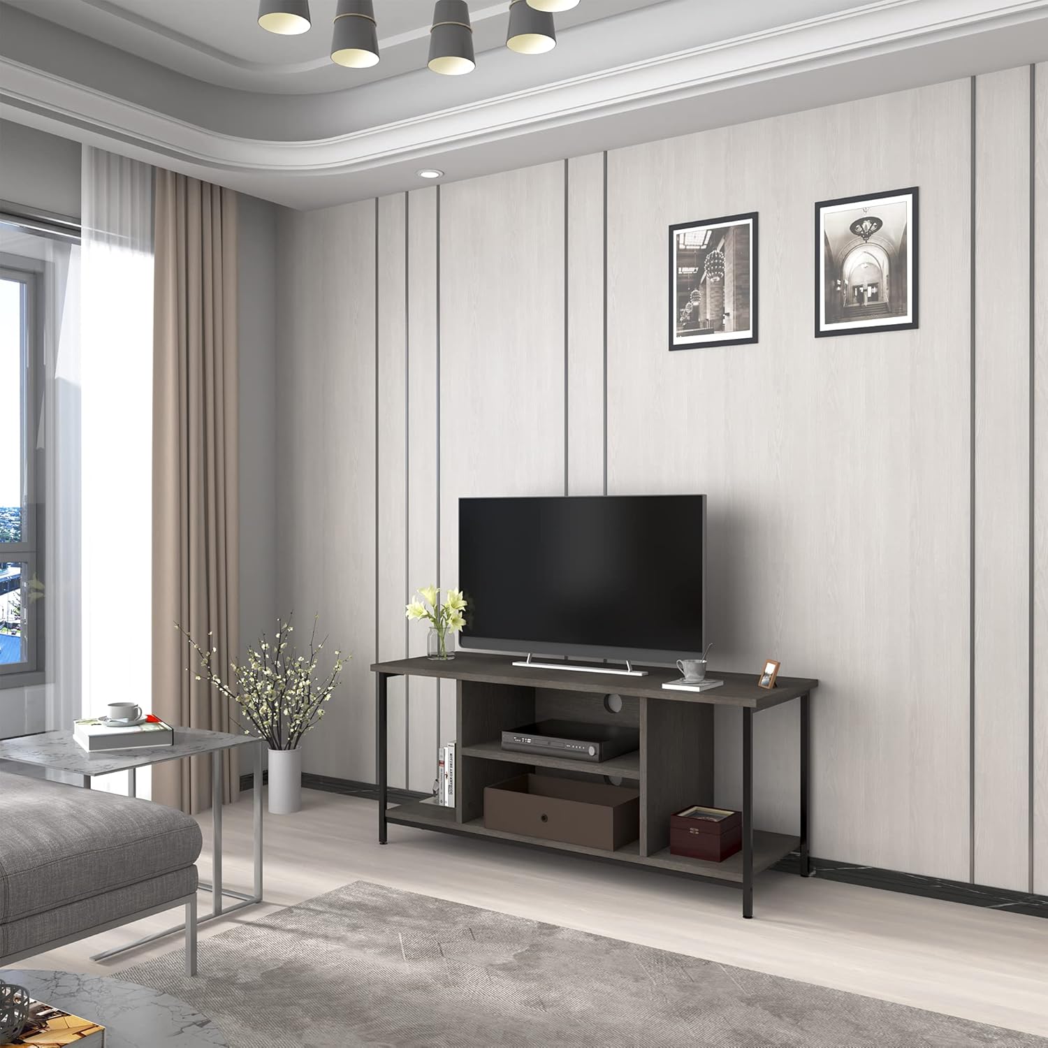 SMAGREHO TV Stand for TV's up to 50" Flat Screen, TV Console Storage Cabinet, Entertainment Center for Living Room Bedroom, 43Inch, Charcoal: Electronics