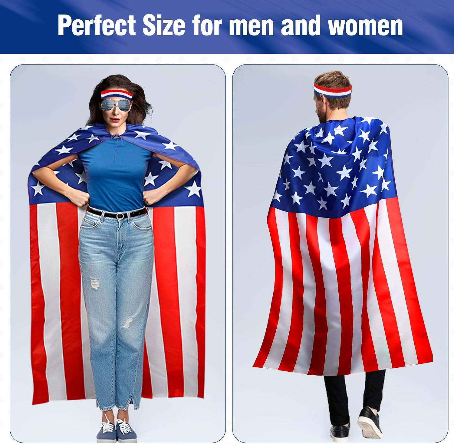 Generic American Flag Costume Cape Set, USA Sunglasses and Flag Headband for Men Women 4th of July Independence Day Celebration Halloween Party Accessories, Large
