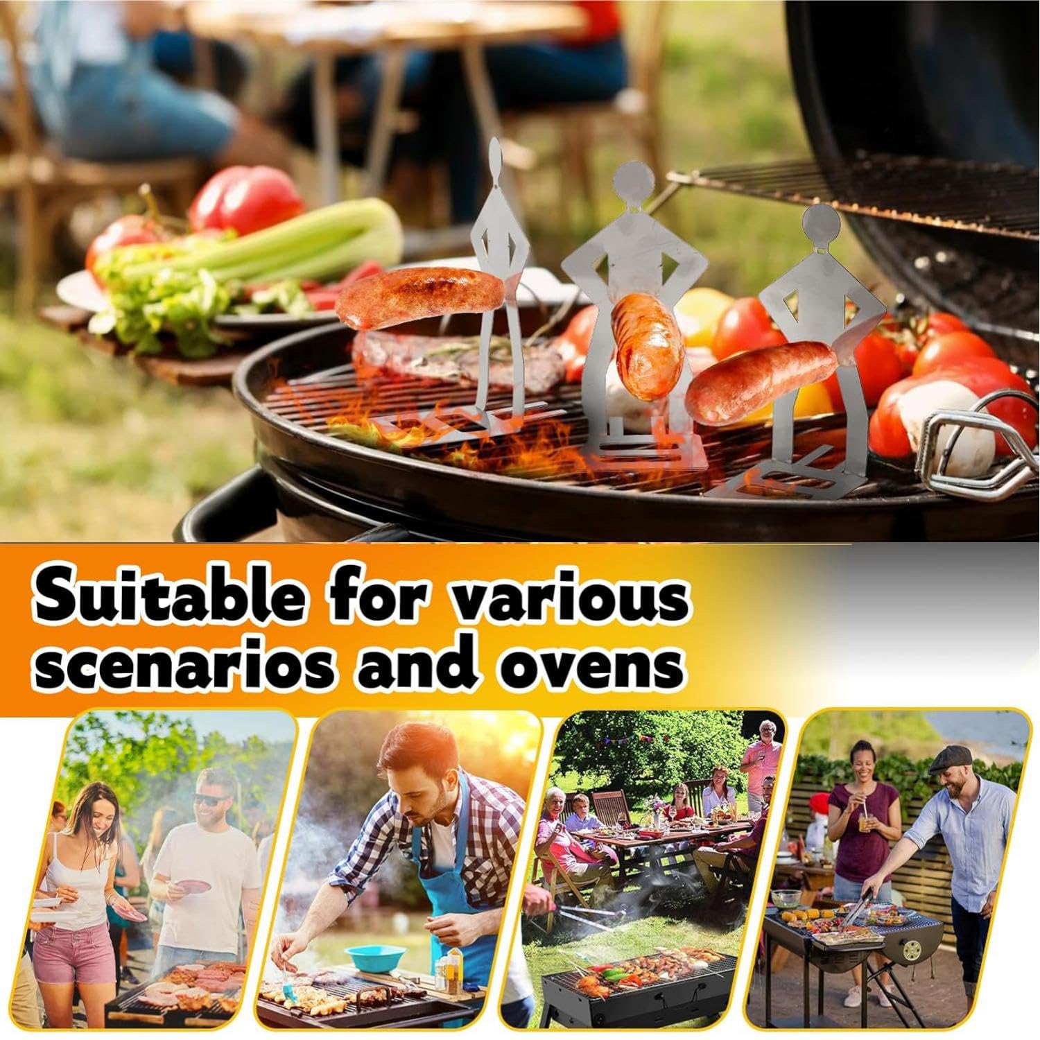 4PCS Funny Hot Dog Holders, Stainless Steel Sausage Holder Stand, Barbecue Grill Rack, Reusable BBQ Grill Tool for Camping Outdoor Picnic Garden, Novelty BBQ Gadgets Gifts for Men — view 8