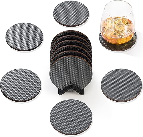Miniatura 2 de Posavasos modernos para bebidas con soporte, 6 posavasos de carbono de primera calidad con diseño geométrico elegante, protege los muebles, regalo