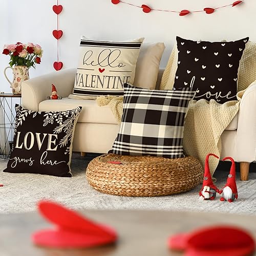 Miniatura 2 de AVOIN colorlife Juego de 4 fundas de almohada de amor en blanco y negro para el día de San Valentín, 16 x 16 pulgadas, diseño de Hello Valentine a