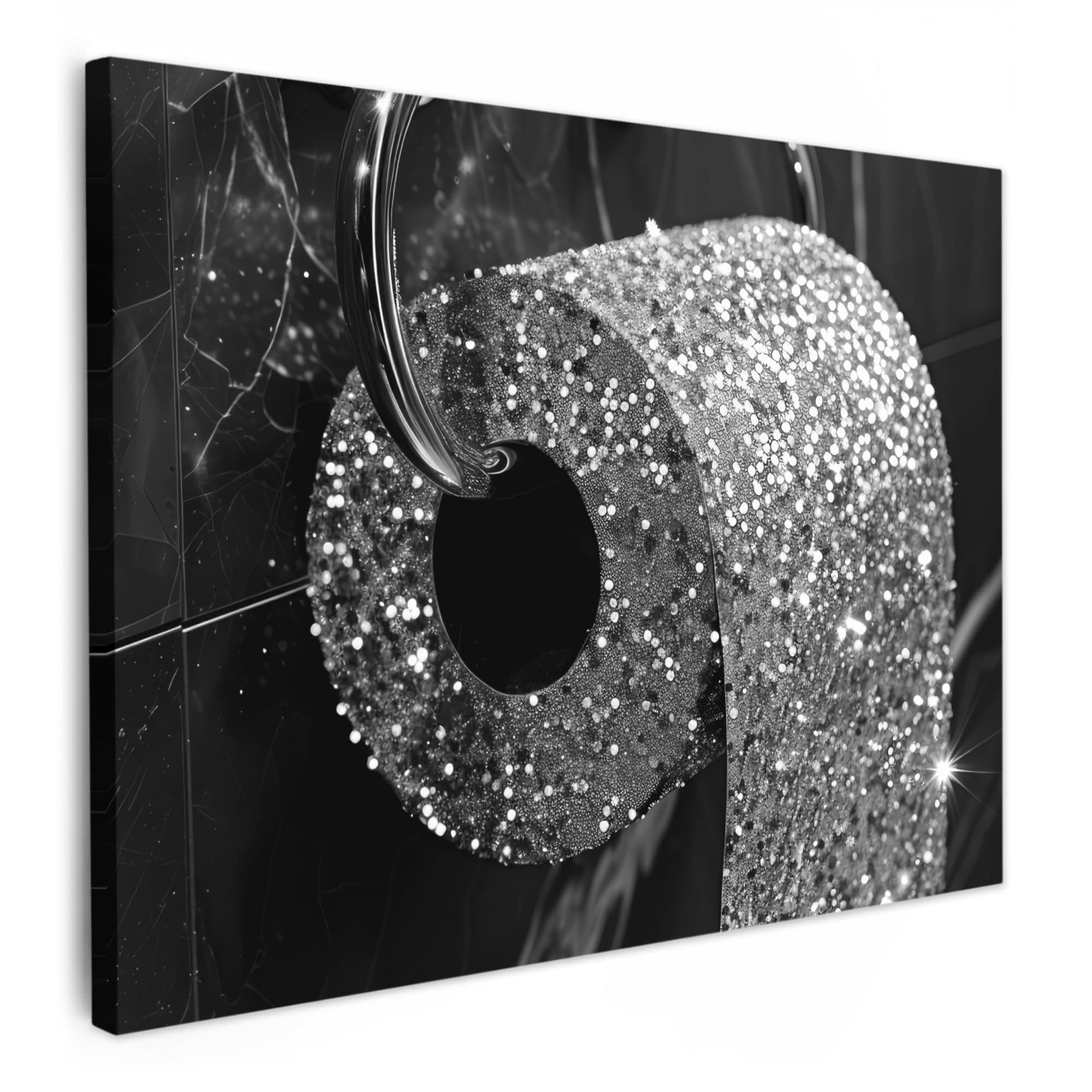 MuchoWow© Canvas Wall Art 70x50 cm Decor Paintings Print framed on Canvas Pictures for Hallway WC - Toilet Paper - Black and White — image 1