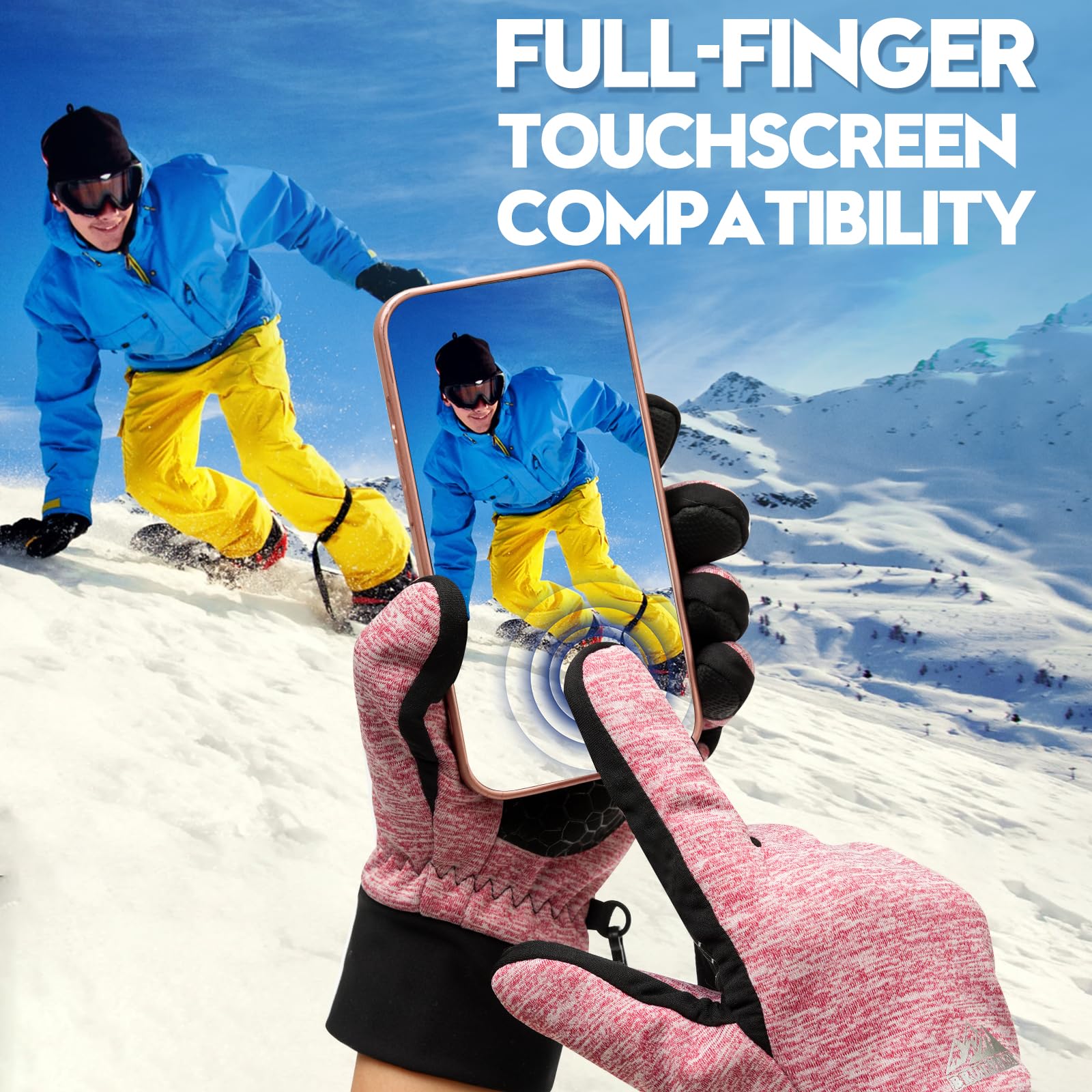 Bruvoalon W429 - Guantes de invierno para mujeres y hombres, aislamiento térmico 3M y revestimiento resistente al viento, pantalla táctil, antideslizantes para esquí, correr, ciclismo, senderismo