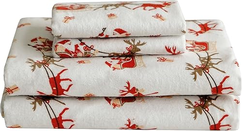 Miniatura 9 de Elegant Comfort Juego de sábanas ultrasuaves de franela de 100 % algodón turco, 4 piezas, sábanas de franela de Navidad navideñas, cálidas y