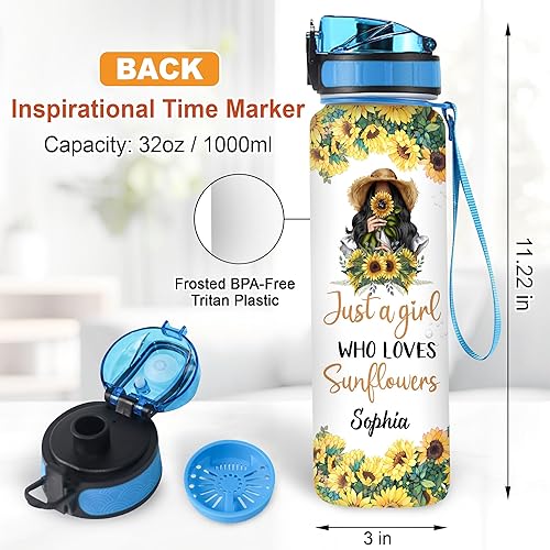 Vista 19 de TheSunCozy - Botella de agua motivacional personalizada de 32 onzas con diseño de girasol de mapache con texto en inglés "You Are My SunSunshine
