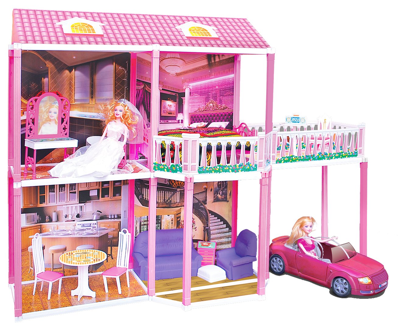 Toyzone My Splendid Doll House/Play Set for Girls (134 Pcs) -Multicolour ,Height Over 2 ft|2 Dolls o
