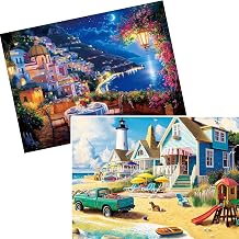 2-Pack 300 Pieces Puzzles for Adults, City Night and Beach Scenery Puzzles