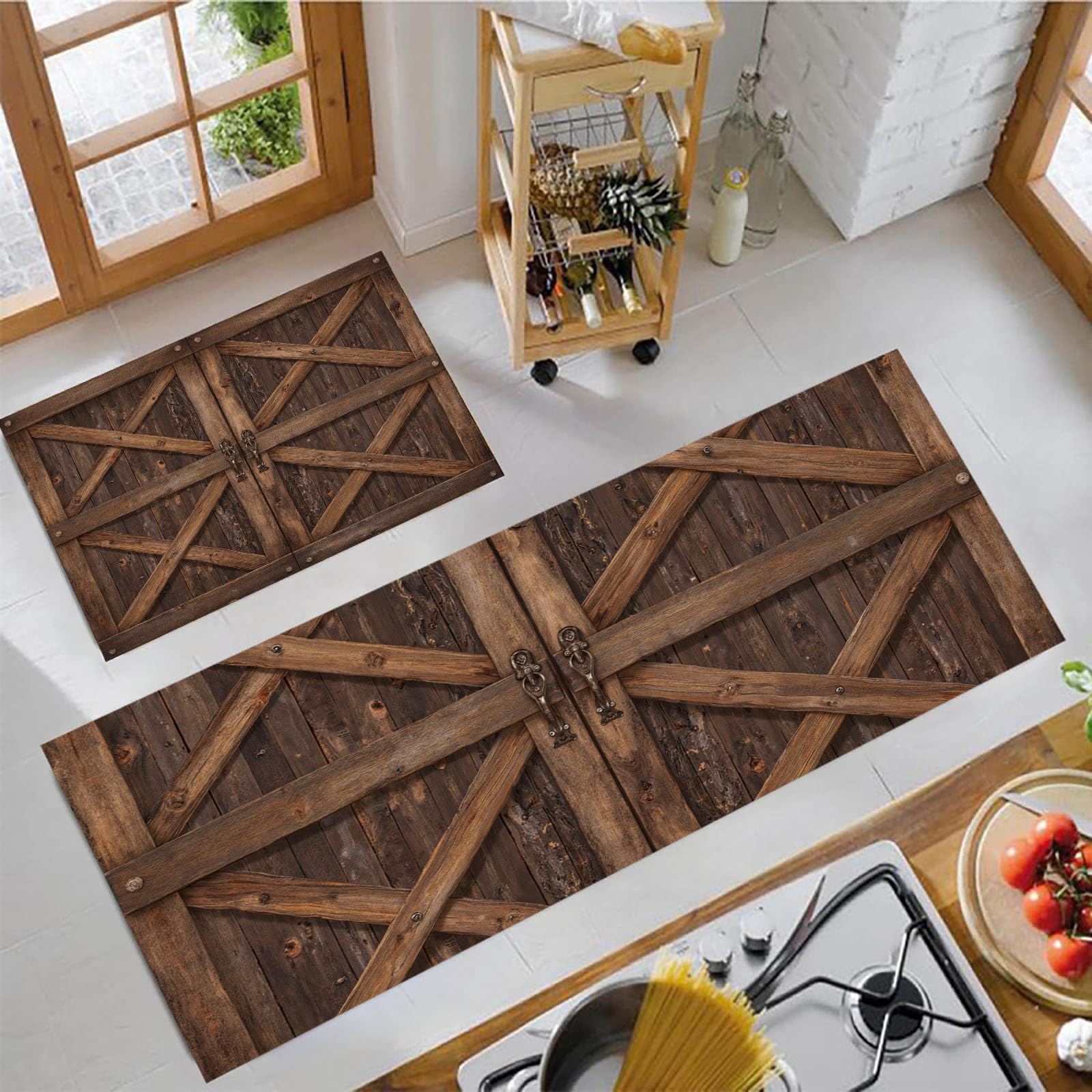 Alfombras de cocina para ambientes rústicos juego de tapetes vintage marrón óxido lavables