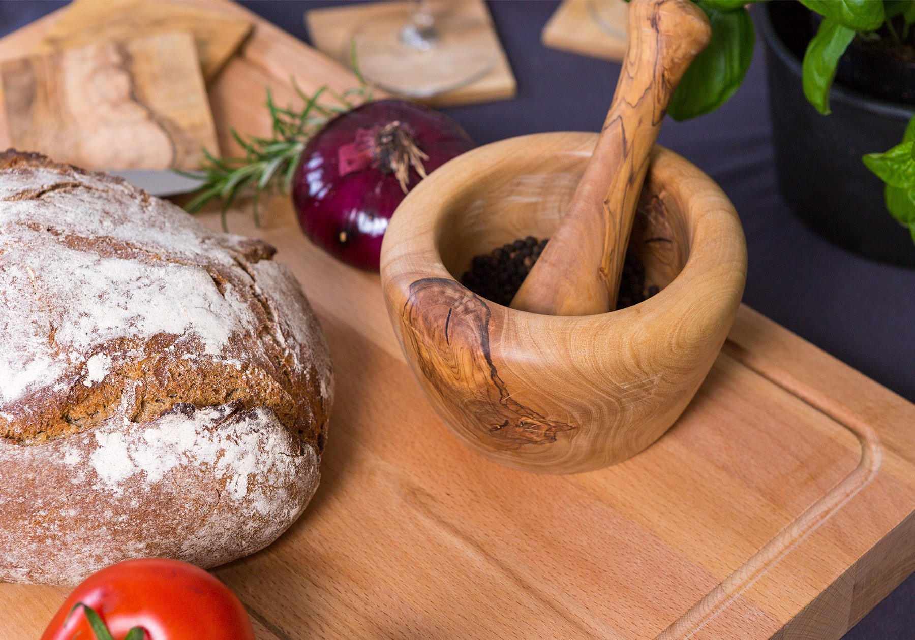 Naturehome Design Mortaio + Pestello Legno D 'ol Ivo Mortaio da Cucina Mortaio-Legno Mediterraneo Mortaio Spezie 14cm