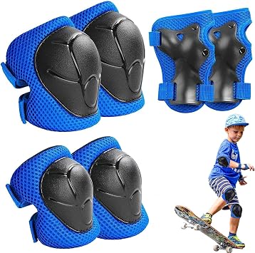 Kids Knee Pads, 6Pcs Kids Knee And Elbow Pads, Kid Sports Protective Gear Set for Skateboard Roller Skating Biking and Outdoor Multi-Sports