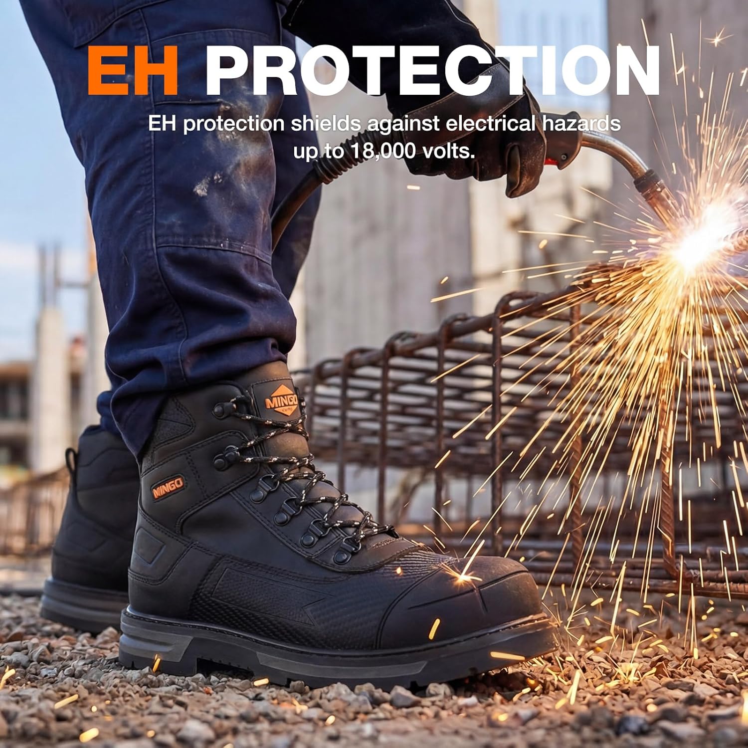 NINGO Steel Toe Work Boots for Men, Comfortable Non Slip Construction Boots, Water & Oil Resistant Durable Mens Safety Work Shoes with EH Protection, for Industrial, Welding, Warehouse