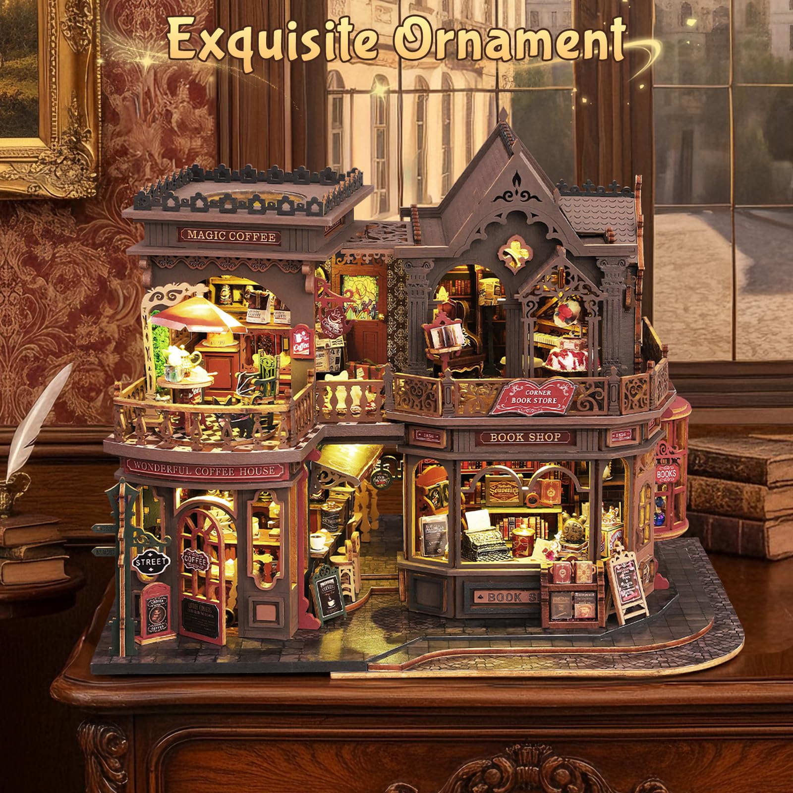 Cuteefun Casa delle Bambole con luce LED, Artigianato in Legno Unico, Adatto per Adulti e Adolescenti, Costruite la Casa dei Vostri Sogni, Compleanno Regali di Natale (Librería Mágica)