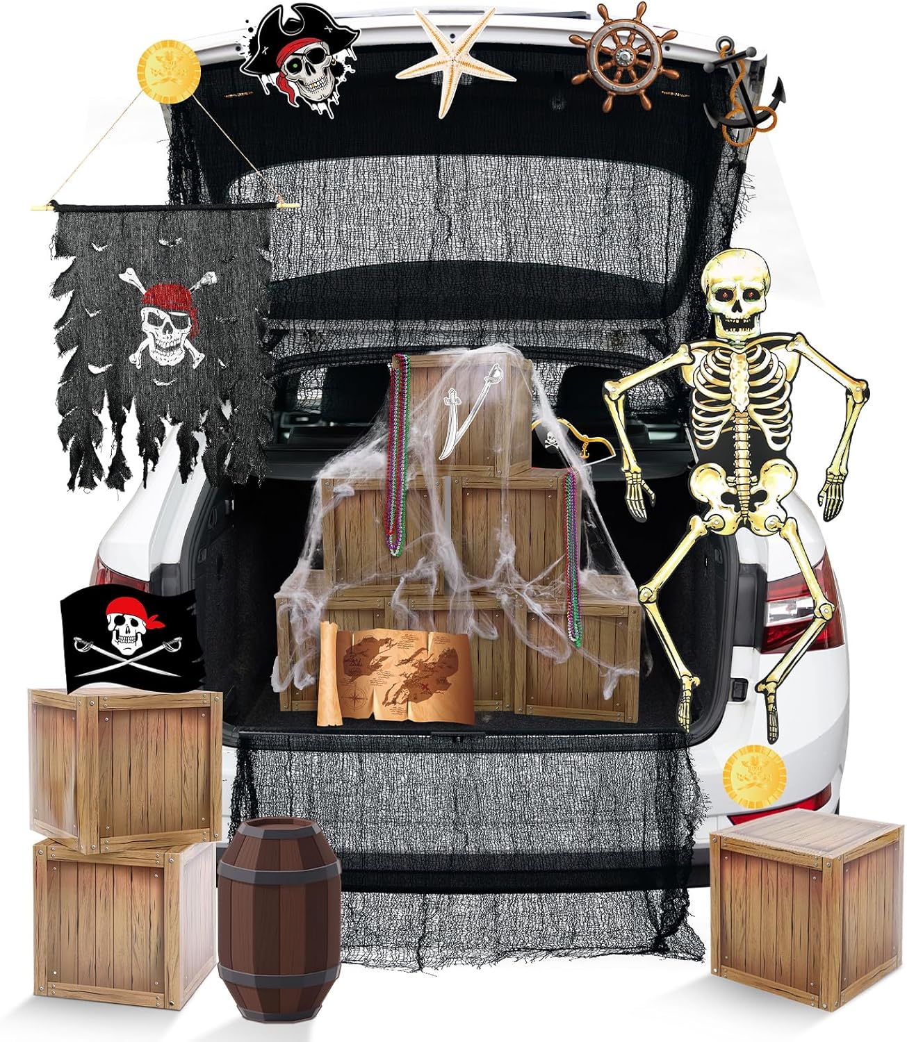 Sosation Pirate Halloween Trunk or Treat Car Decorations Kit 26 Pcs Halloween Crossbones Pirate Themed Car Archway Entryway Garage Door Decorations Haunted Home Outdoor Party Decor Supplies