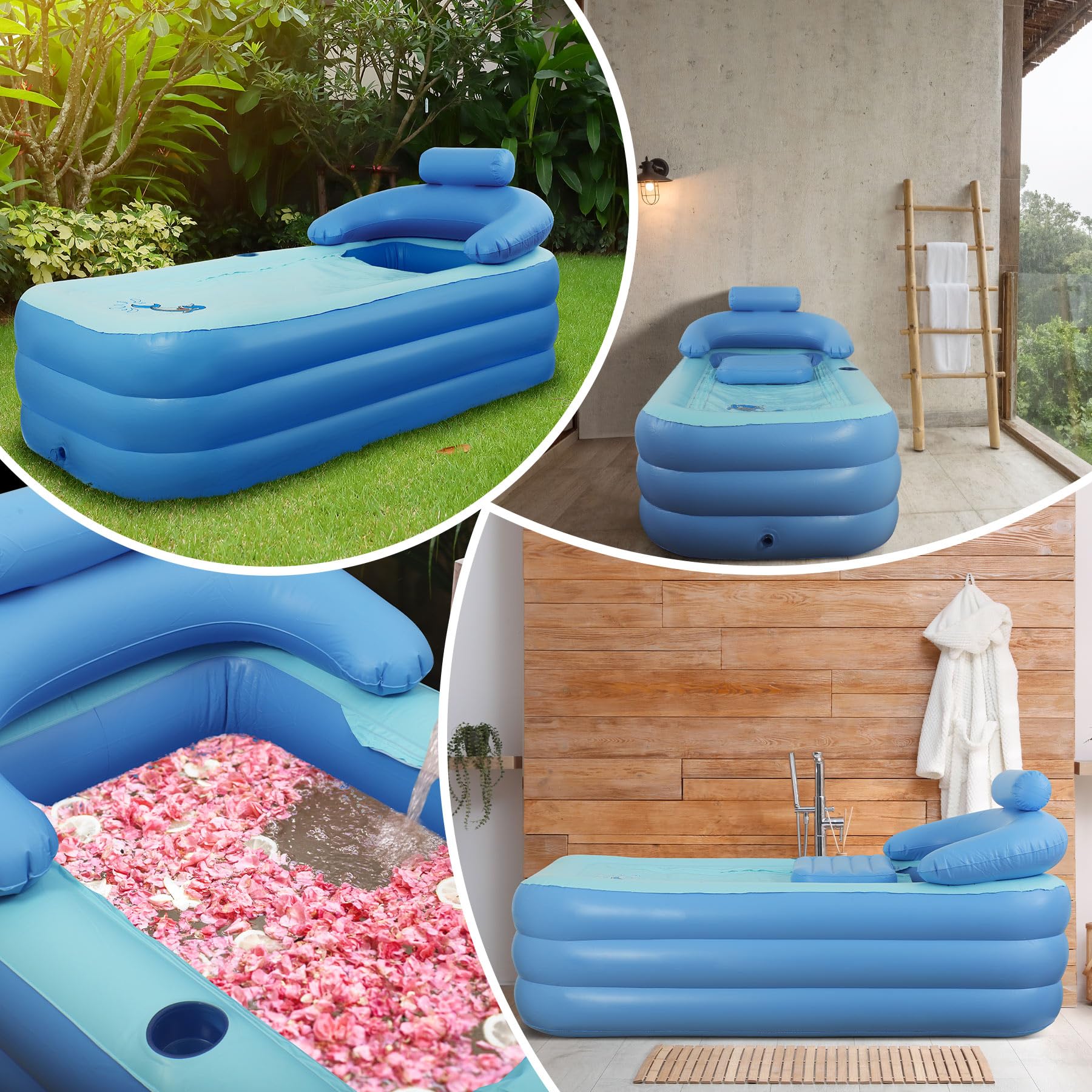 NArra Bañera hinchable para adultos, plegable de plástico para ducha, portátil, independiente, interior y exterior, fácil de inflar con bomba