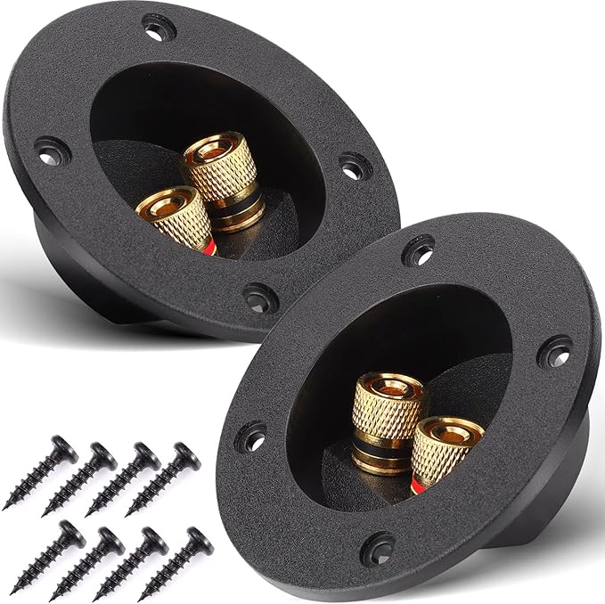 Facmogu 2PCS 3 Inch Round 2-Way Speaker Box Terminal Cup Binding Post, Power Speaker Screw-in Terminal Plates, 3 Inch Subwoofer Box Terminal Banana Plugs for DIY Home Speaker Kits