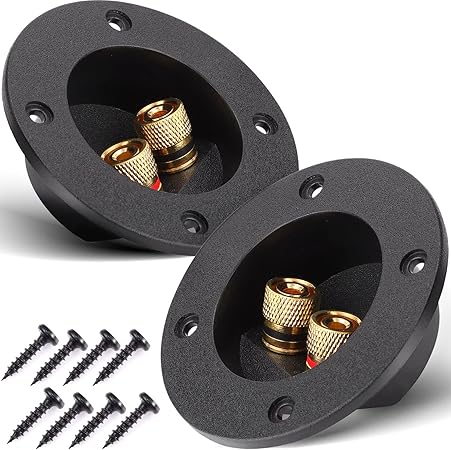 Facmogu 2PCS 3 Inch Round 2-Way Speaker Box Terminal Cup Binding Post, Power Speaker Screw-in Terminal Plates, 3 Inch Subwoofer Box Terminal Banana Plugs for DIY Home Speaker Kits
