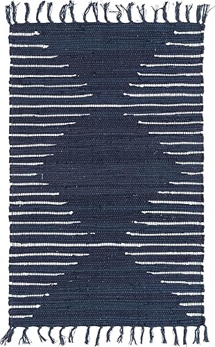 Unique Loom Chindi Cotton Collection - Alfombra rectangular (2 x 3 pies 1 pulgada, rectangular, azul marinomarfil)