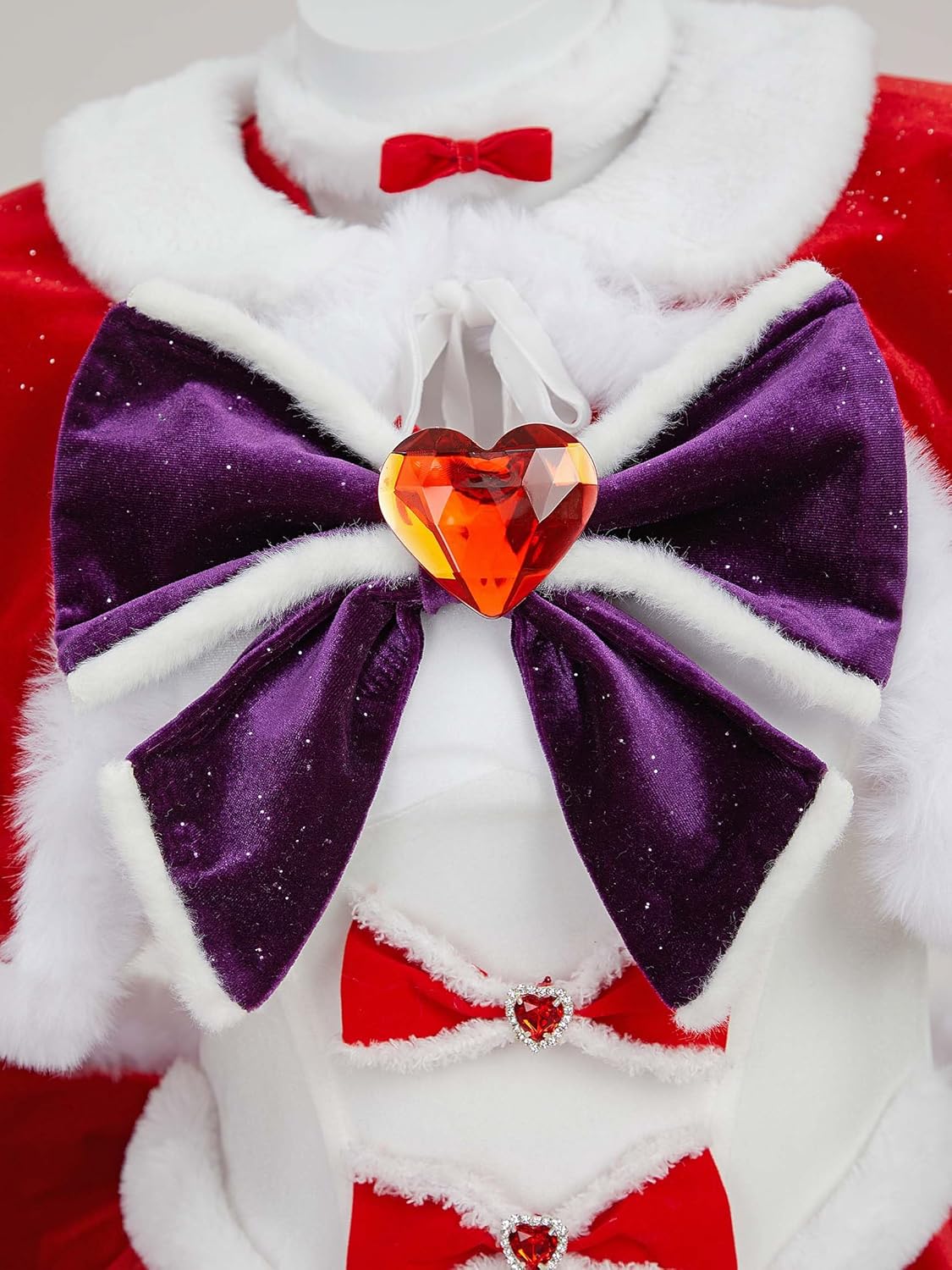 Mobbunny Women Christmas Anime Cosplay Costume Red Fluffy Dress Outfits with Cape and Santa Hat