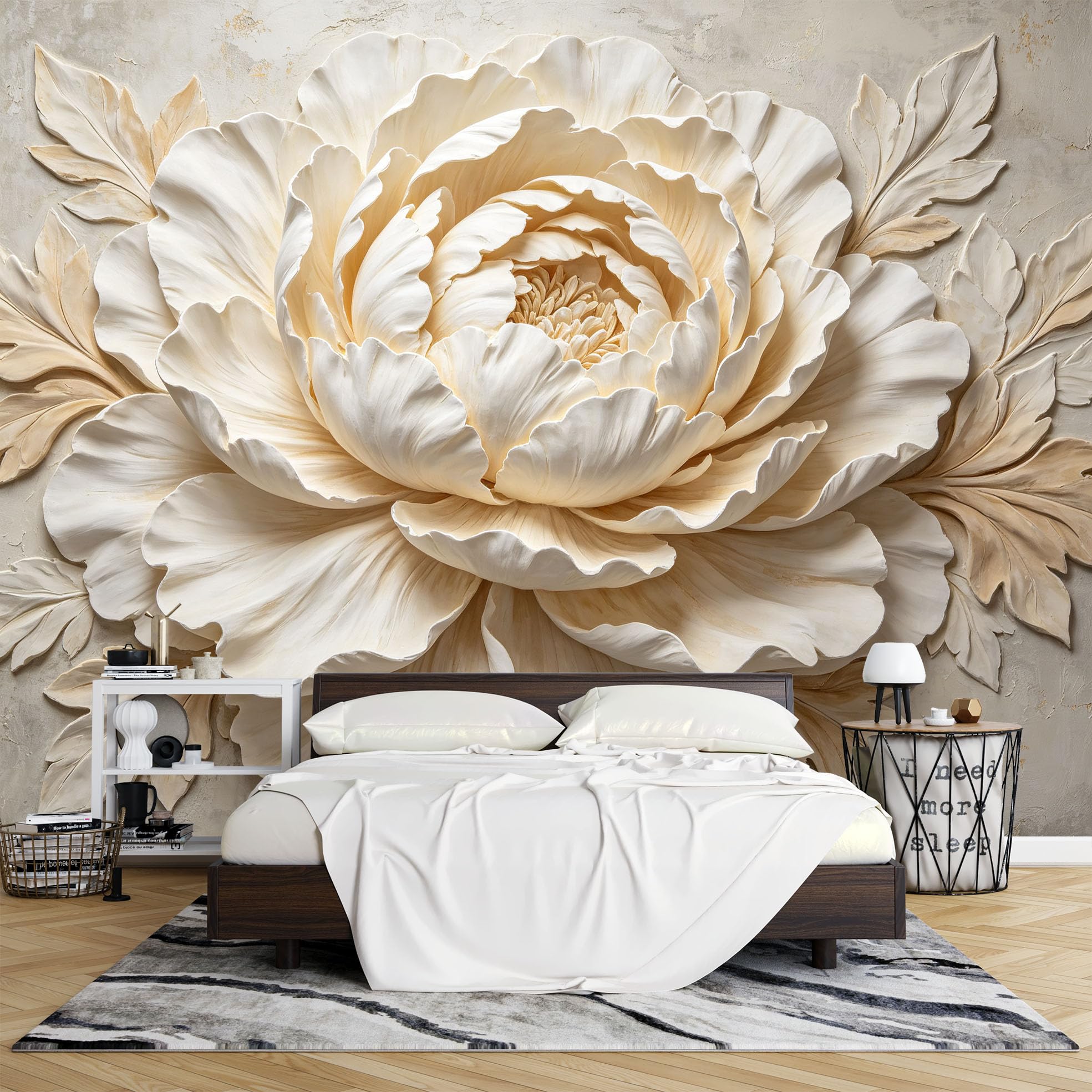 Fresque Murale, Papier Peint Mural Floral 3D Intissé 600 x 400 cm Grand Motif Pivoine Idéal pour le Salon la Chambre le Couloir Comme Mur D'Accent Ou Fond Tv.