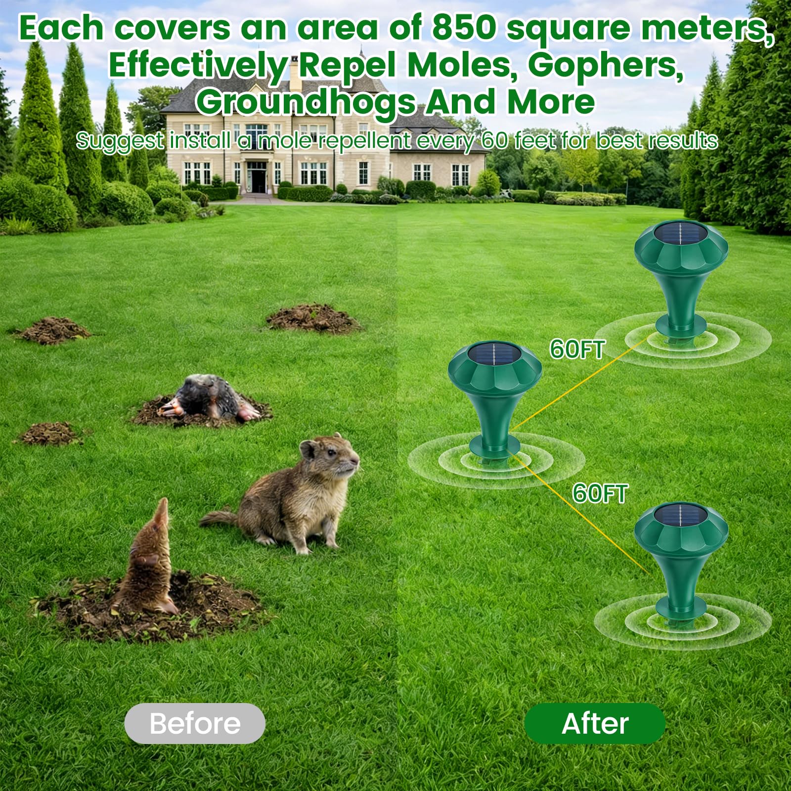 2 Pezzi Repellente Gatti Ultrasuoni Solare Dissuasore Animale Professionale con Luce LED, Repellente per Gatti per Giardino Cortile Orto Fattoria Protezione da Piccioni Uccelli Cani Topi Volpi