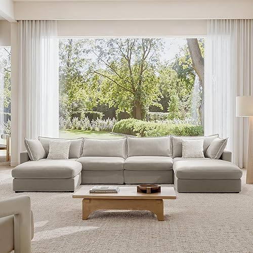158" Modular Sectional Sofa, Oversized Down Filled Comfy Cloud Couches for Living Room, U-Shaped 4-Seat Sectional Couches with 2 Movable Ottomans, Sectional Sofa with Removable Cover(Grey)