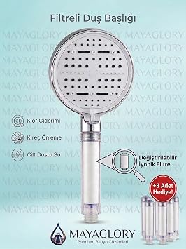 Mayaglory Multi 6 Fonksiyonlu Spa Etkili Filtreli Duş Başlığı Yüksek Basınçlı Su Tasarruflu Klor ve Kireç Önleyici El Duşu, Handshower (Temel) [Enerji Sınıfı A++]