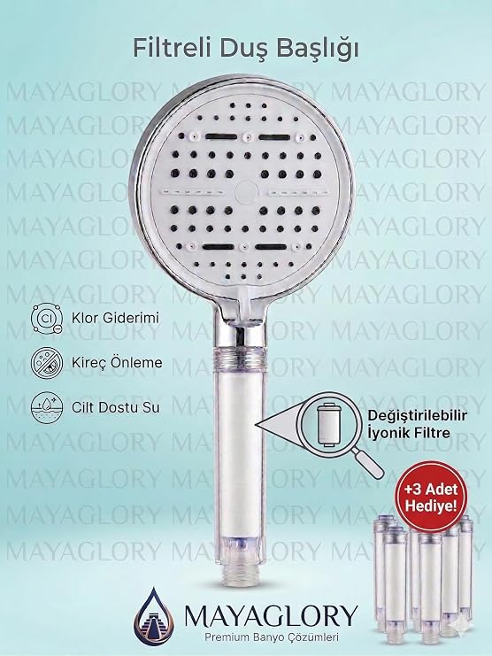 Mayaglory Multi 6 Fonksiyonlu Spa Etkili Filtreli Duş Başlığı Yüksek Basınçlı Su Tasarruflu Klor ve Kireç Önleyici El Duşu, Handshower (Temel) [Enerji Sınıfı A++]