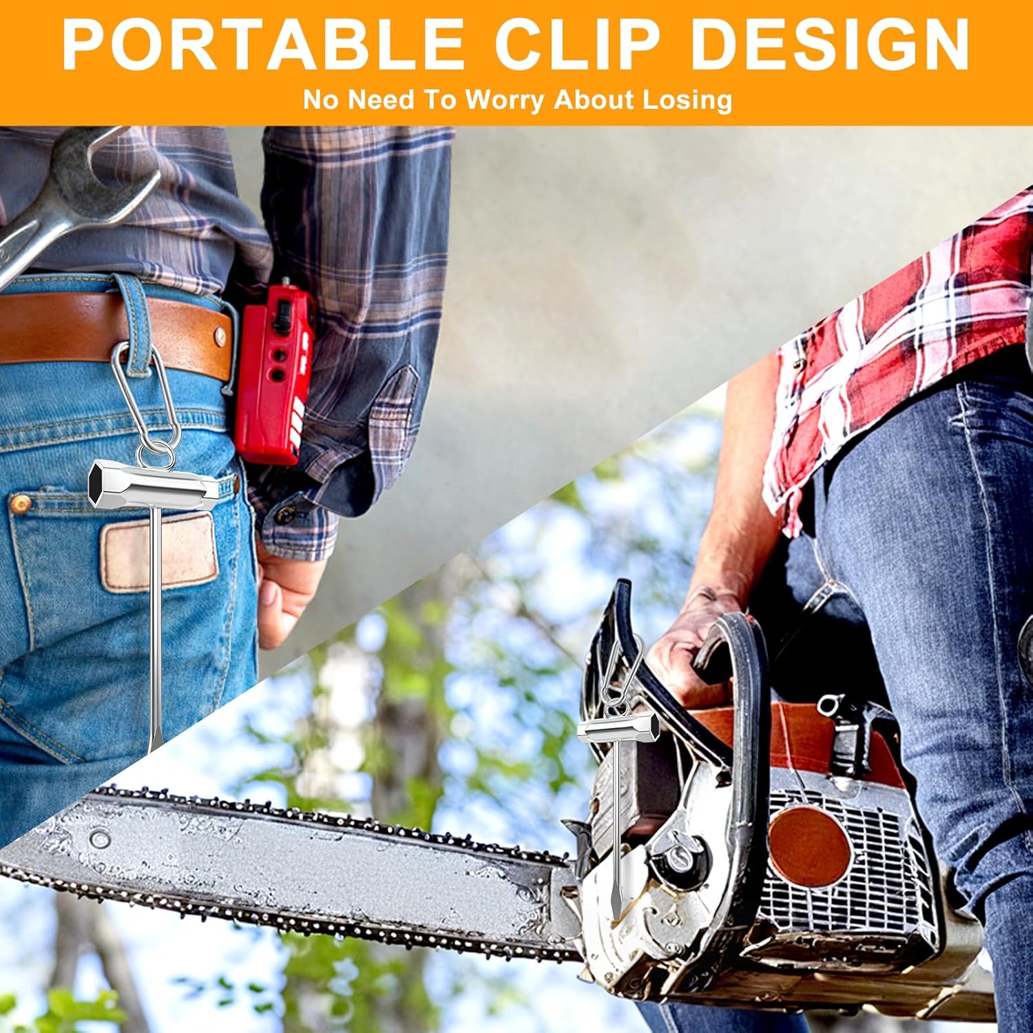 2 Heavy-Duty Tool Hangers + 2 Chainsaw Wrenches – Organize & Maintain Trimmers, Saws & Garden Gear