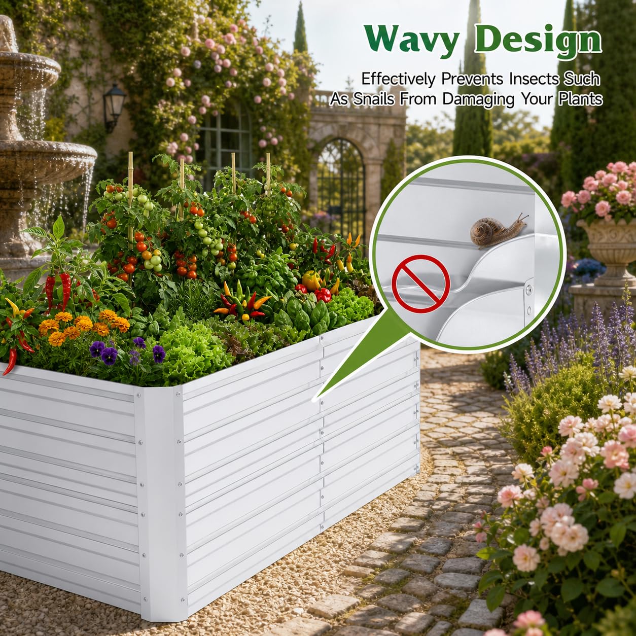 Lit Surélevé en Acier Galvanisé Rectangulaire sans Fond, Jardiniere Métallique Résistante Aux Intempéries, 120x60x58cm, Jardinière, Grande jardinieres Exterieur 432L, Argenté-S