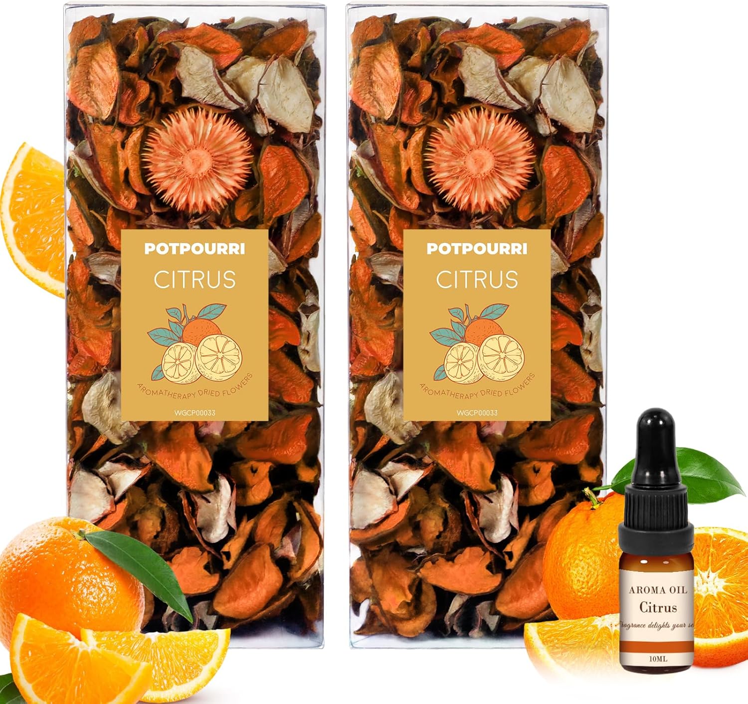 Potpourri Bags, Citrus Scented Potpourri Vase Filler 10.44 oz | Fall Bowl Fillers with Essential Oil Home Fragrance Gift Set for Her, Dried Flower for Coastal Bathroom Hotel Home Vase Decor