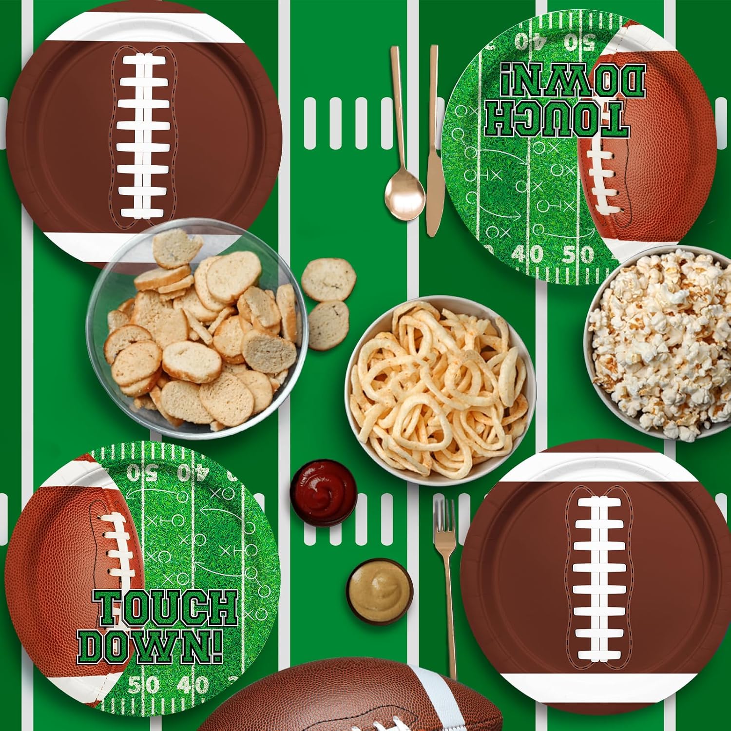Football Party Supplies Kit - Serve 48 Guests with 9 Inch Paper Plates for Football Birthday Party, Football Gameday, and Tailgate Party Decorations (Mix of 2 Designs) - Image 2