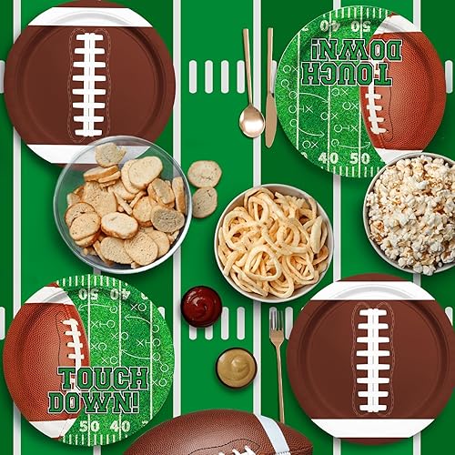 Miniatura 2 de Gatherfun Kit de suministros para fiestas de fútbol  Sirve a 48 invitados con platos de papel de 9 pulgadas para fiestas de cumpleaños de fútbol,