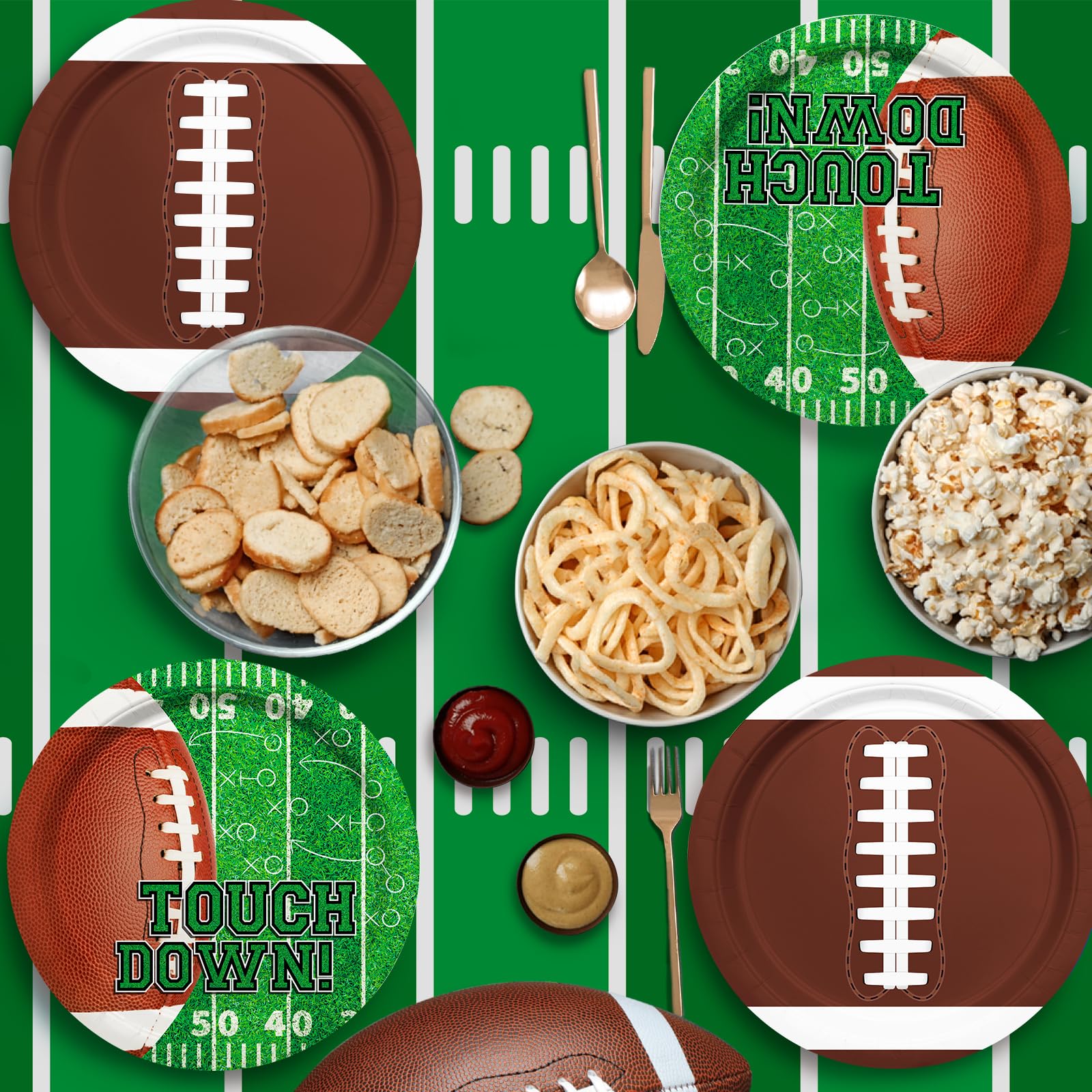 Football Party Supplies Kit - Serve 48 Guests with 9 Inch Paper Plates for Football Birthday Party, Football Gameday, and Tailgate Party Decorations (Mix of 2 Designs)