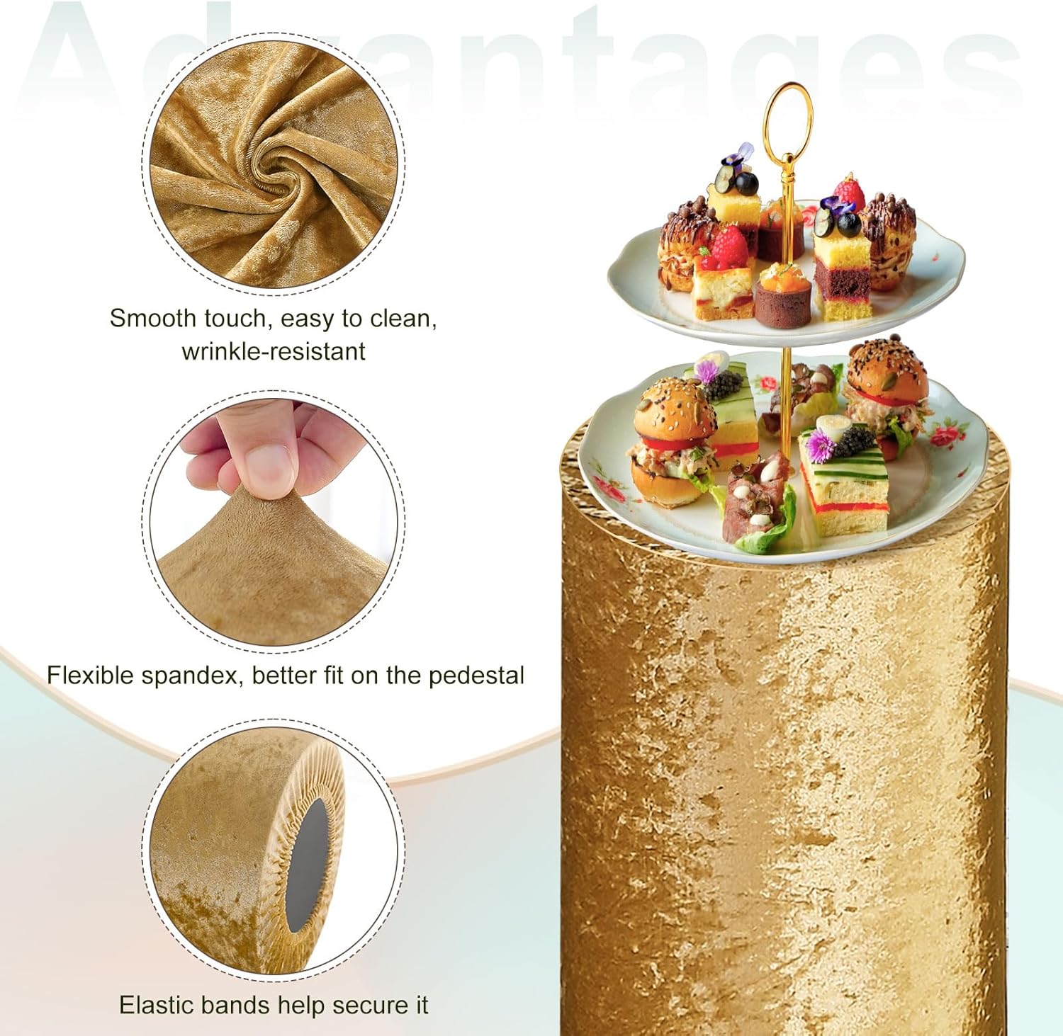 uxcell Set of 3 Gold Tone Cylinder Spandex Stand Covers, Plinth Stand Cover for Party Wedding Birthday Decoration, Only Contains Cylinder Covers (Velvet Fabric - Large)