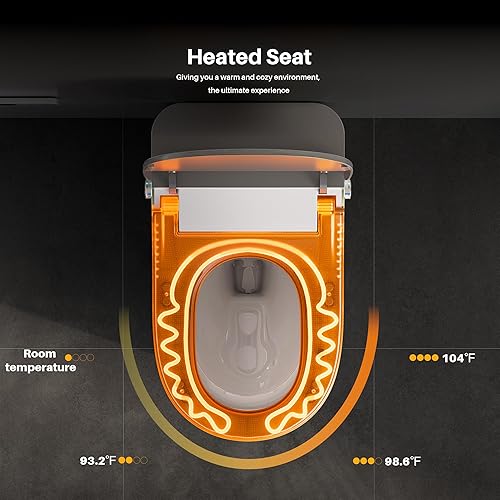 Miniatura 4 de WinZo Inodoro inteligente, inodoros sin tanque de limpieza dinámica con secadora, inodoro ADA Comfort de una pieza con bidé de agua tibia, inodoro