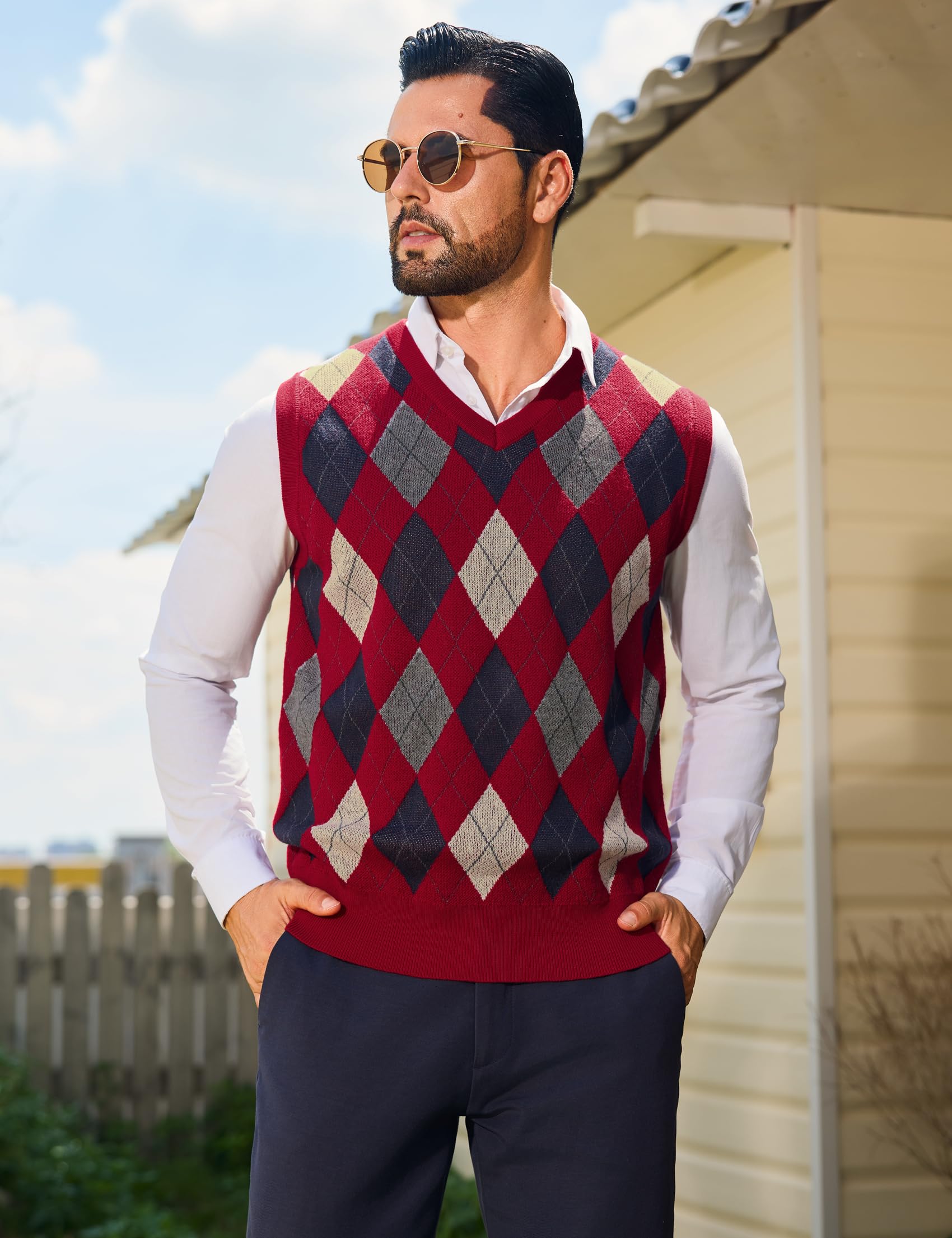 Sykooria Gilet Maglione da Uomo con Scollo V Maglioncino Smanicato Senza Maniche Pullover Gilet Cotone in Maglia Invernale Maglioni e Cardigan da Uomo Casual