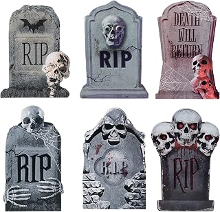 DECORLIFE Tombstones Halloween Decor, 6 Pack RIP Graveyard Decorations for Halloween, Grave Stones Yard Signs with Stakes for Halloween Decorations Outdoor Lawn Cemetery Decor