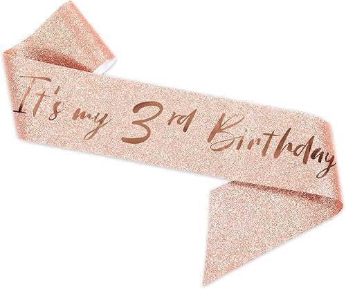 Miniatura 3 de Tiara de cumpleaños de oro rosa, banda y corona para niñas de tercer cumpleaños, suministros de recuerdo de fiesta