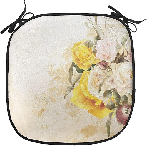 Miniatura 103 de Lunarable Cojín retro para silla, dibujo de chica a la moda en tierra primavera campo margaritas arte, acolchado de asiento para cocina y patio con