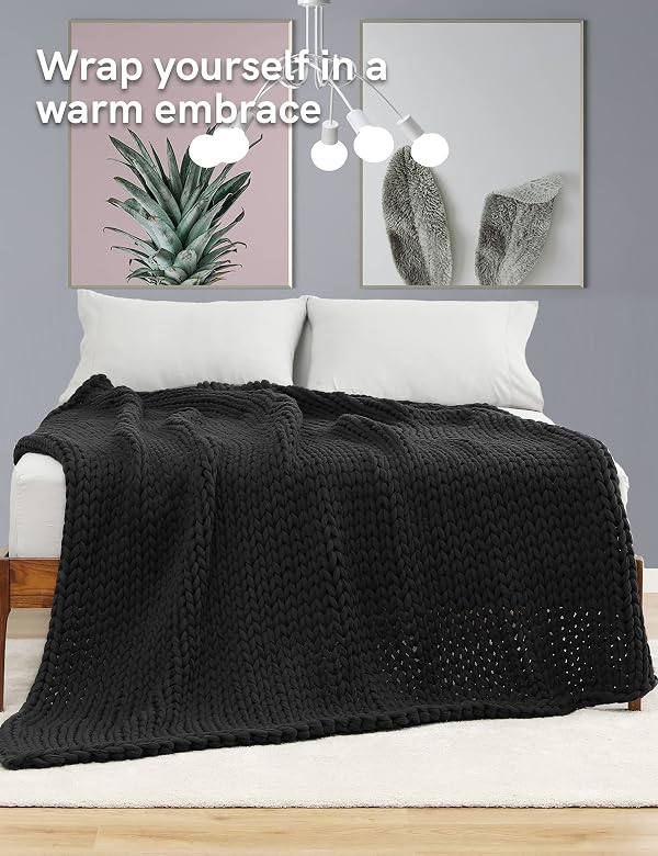 YnM 100% Cotton Weighted Blanket, Handmade Chunky Knitted Throw, No fillers Design, Soft and Breathable, Machine Washable Bed Blanket for Sleep or Home Decor (Dark Grey, 60x80 Inch, 25lbs) by YnM - Used condition - Image 5