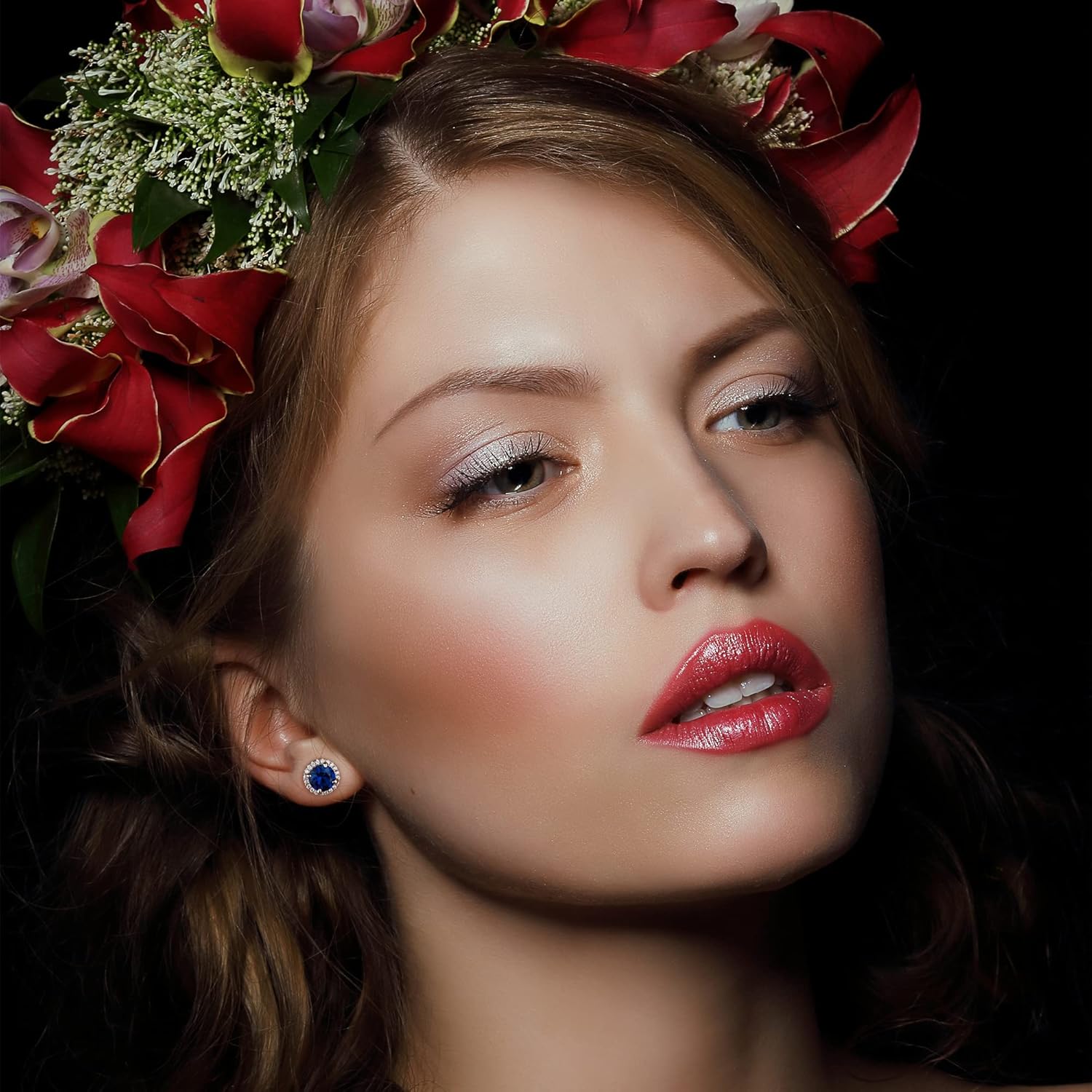 SMILEST Gifts for Her - 925 Sterling Silver Halo Birthstone Earrings, Round Cut Birthstone Stud Earrings Anniversary Birthday Gifts for Women Mom Wife Daughter Girlfriend Grandma - Image 5