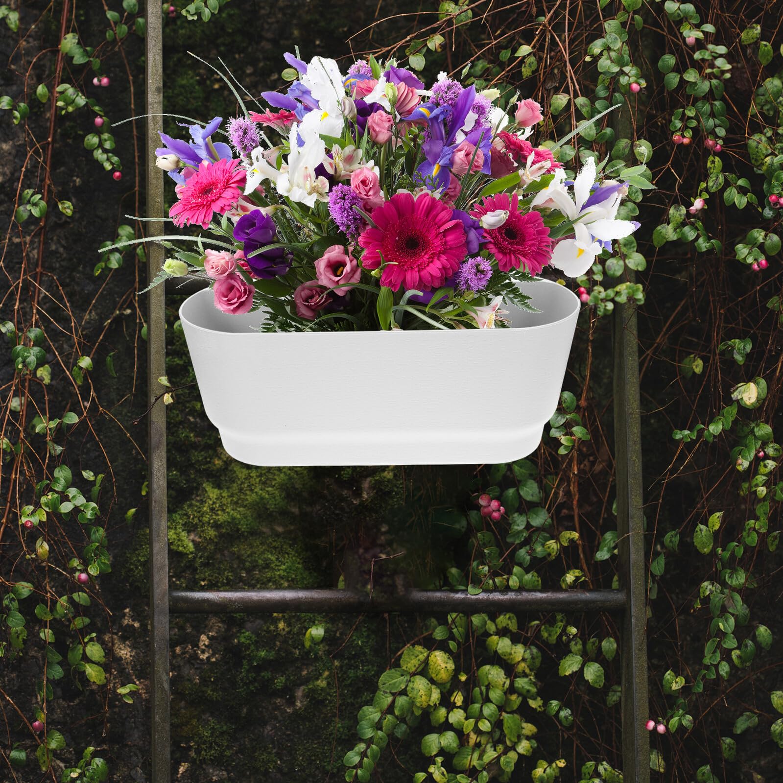 Angoily Pot de Fleurs Suspendu Carré Grosse Taille Blanc, Jardinière Suspendue D'intérieur Balcon Réservoir d'eau Intégré, Support à Fleurs Solide pour Plantes Succulentes et Décor