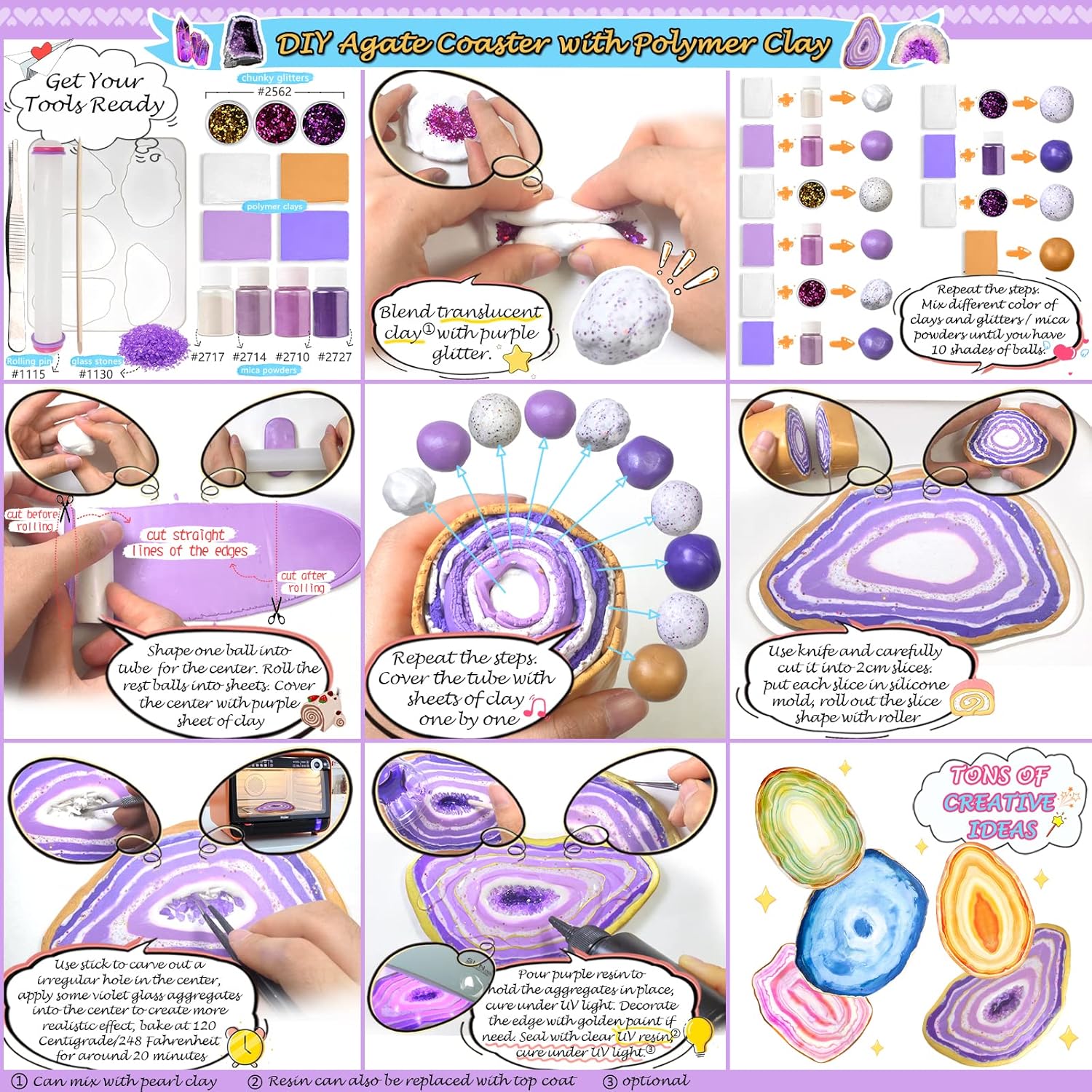 Geode Agate Coaster Silicone Epoxy Resin Molds 11 Shapes Assortment 1.4inch-5.2inch for Polymer Clay Craft Soap Jewelry Making Concrete Cement