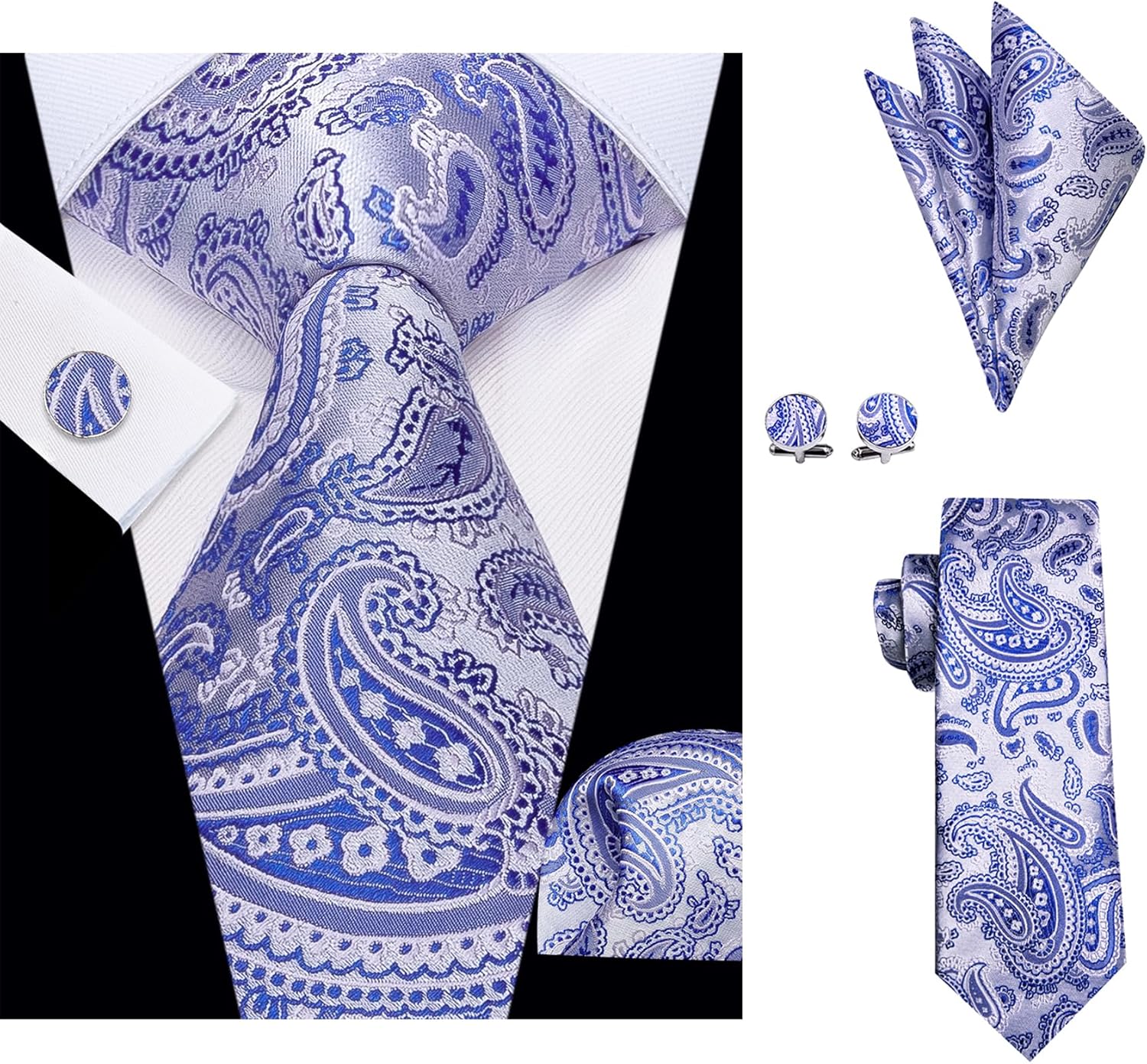 YourTies Men Ties Pack Silk Paisley Tie for Men Set FLoral Necktie with Pocket Square Cufflinks Wedding Business Party 6Pack