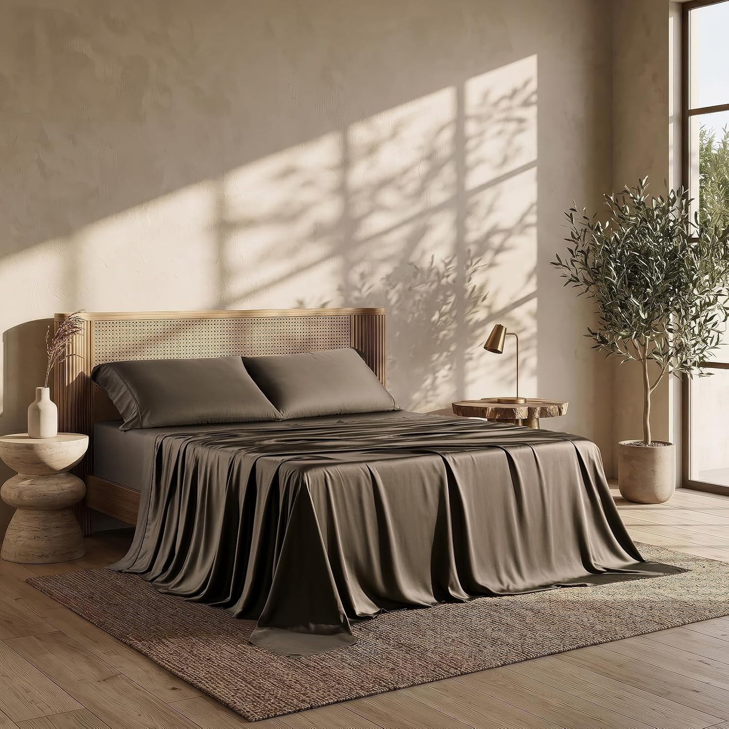 EverGrace 100% Rayon from Bamboo Sheet Set, King Size, Dark Brown